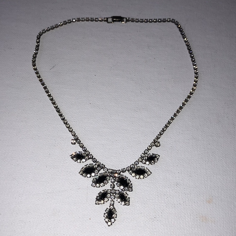 Crystal Drop Statement Necklace - Silver Tone